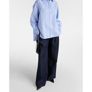 Frankie Shop Light Blue Striped Shirt and Navy Wide Leg Pants
